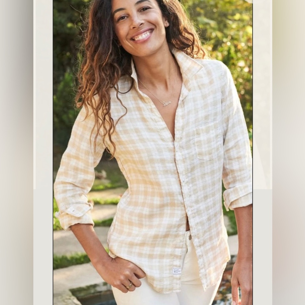 Frank & Eileen Linen Barry Shirt in Sand Plaid